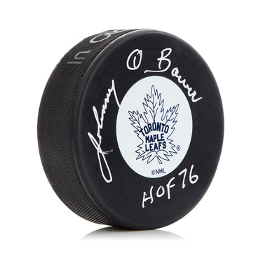 Johnny Bower Toronto Maple Leafs Signed HOF Note Puck