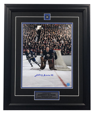 Johnny Bower Toronto Maple Leafs Autographed Gardens Hockey 20x24 Frame