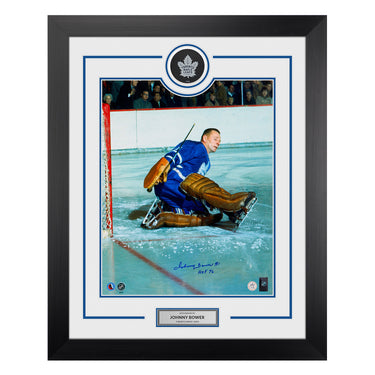 Johnny Bower Signed Toronto Maple Leafs Puck Display 26x32 Frame