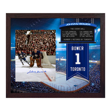 Johnny Bower Signed Toronto Maple Leafs Retired Number Graphic 23x27 Frame