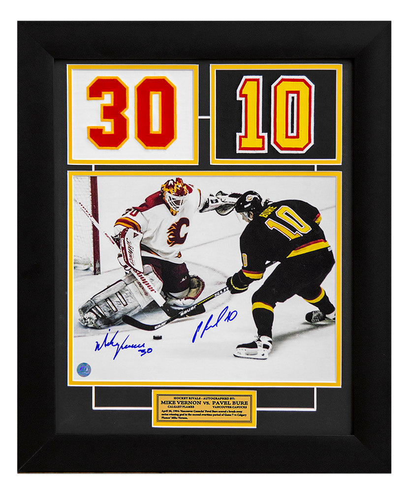 Pavel Bure & Mike Vernon Dual Signed Playoff OT Goal 20x24 Number Frame