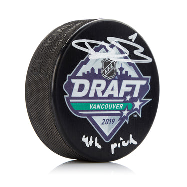 Bowen Byram 2019 NHL Draft Day Autographed Hockey Puck with 4th Pick