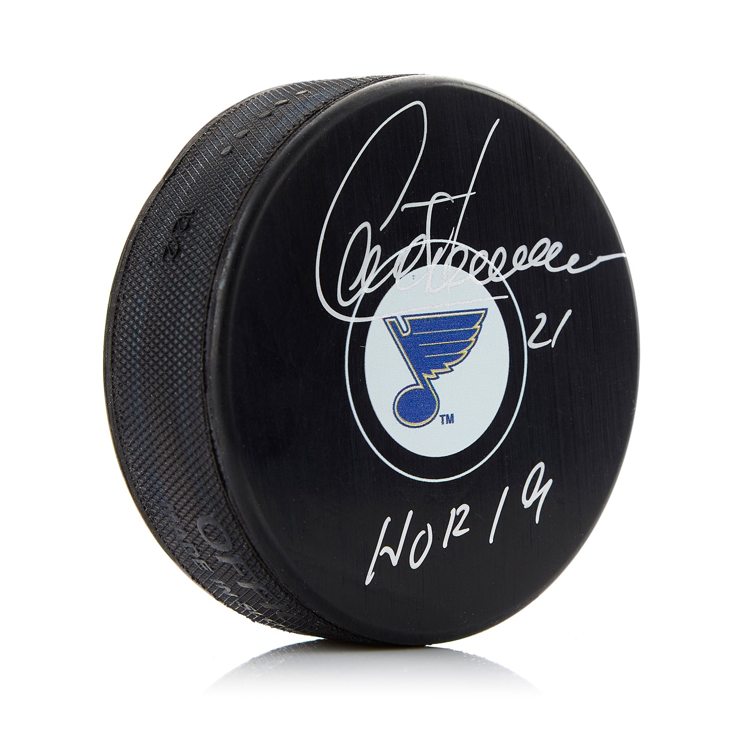 Guy Carbonneau St Louis Blues Signed Autograph Hockey Puck with HOF 19 Note