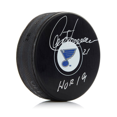 Guy Carbonneau St Louis Blues Signed Autograph Hockey Puck with HOF 19 Note