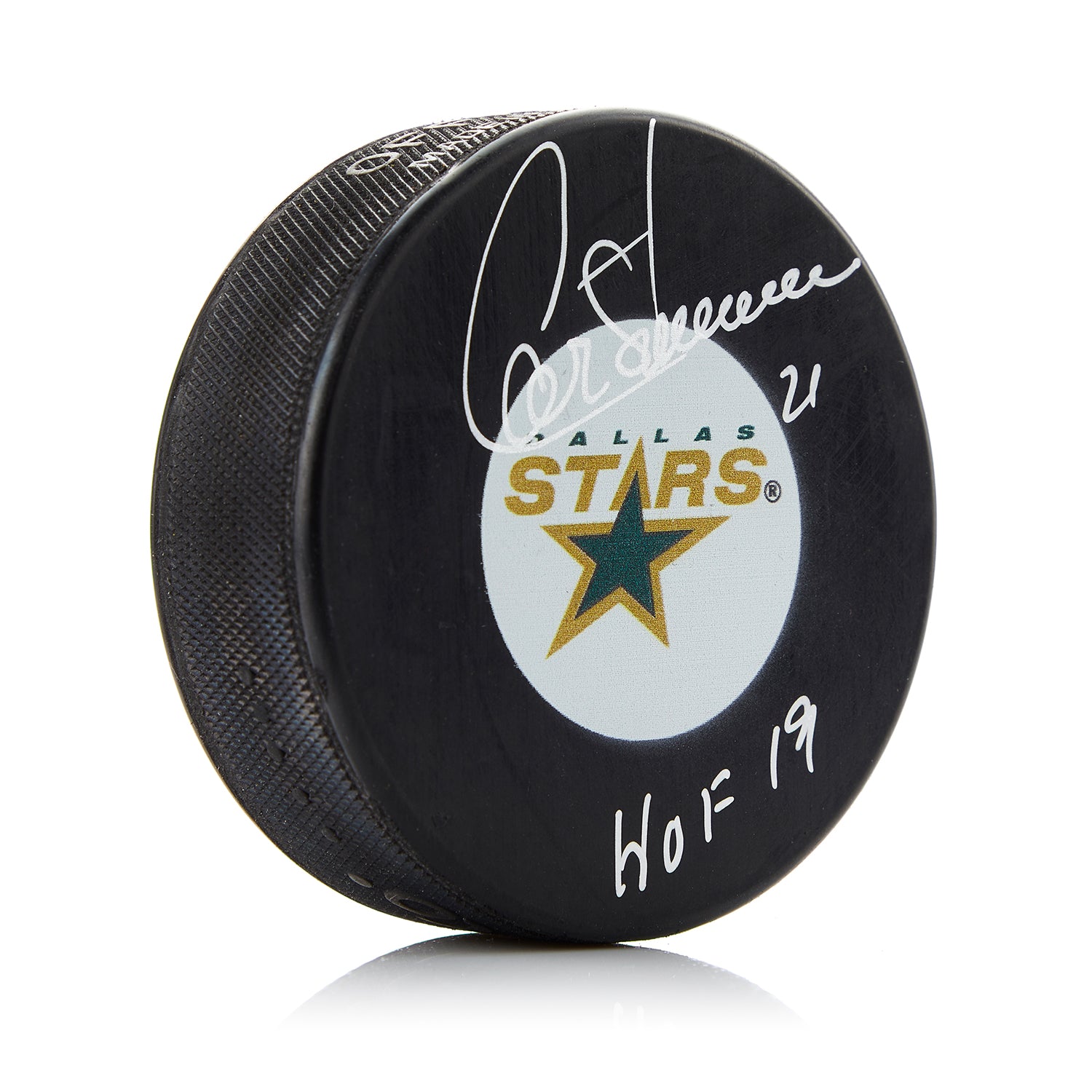 Guy Carbonneau Dallas Stars Autographed Hockey Puck with HOF 19 Note