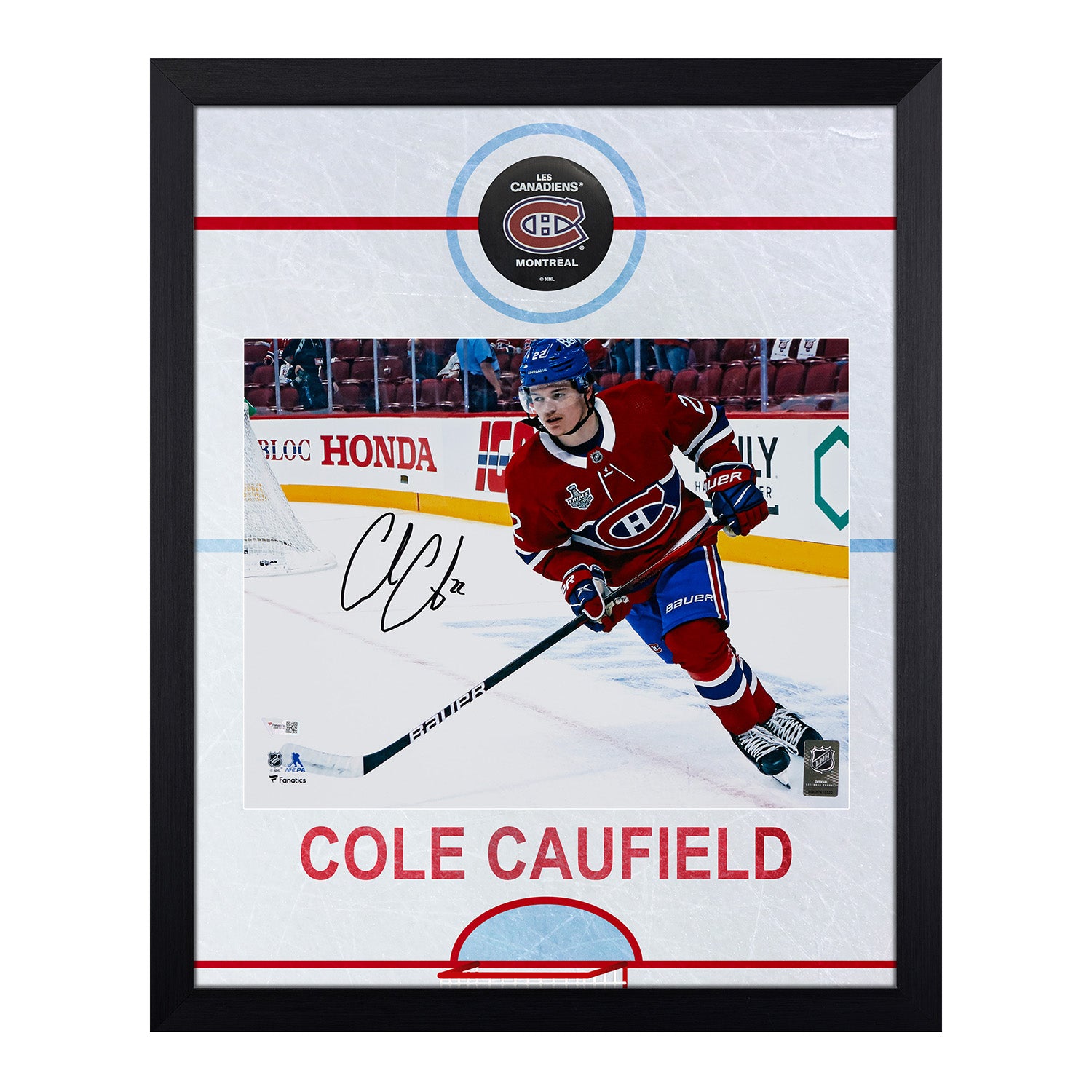 Cole Caufield Signed Montreal Canadiens Graphic Rink 19x23 Frame