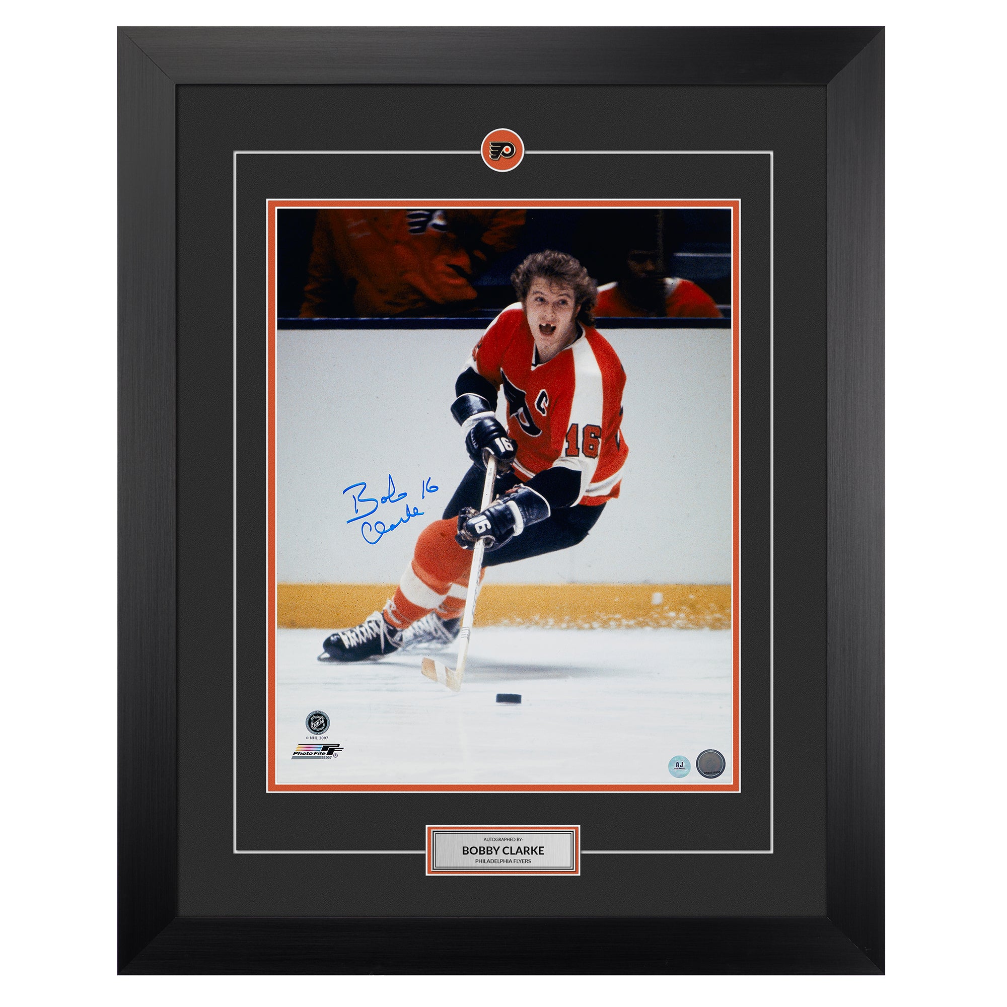 Bobby Clarke Philadelphia Flyers Autographed Hockey 26x32 Frame