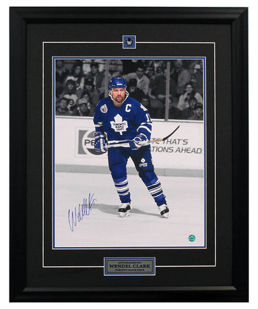 Wendel Clark Toronto Maple Leafs Autographed Hockey Spotlight 26x32 Frame