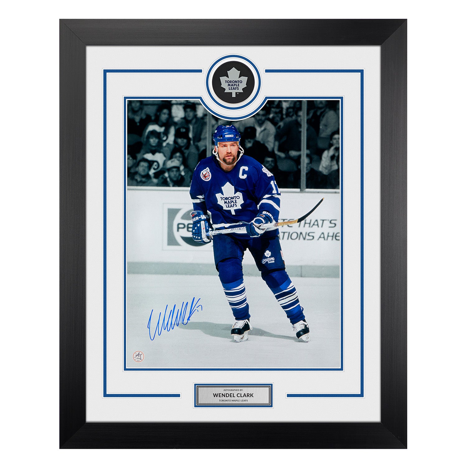 Wendel Clark Signed Toronto Maple Leafs Puck Display 26x32 Frame