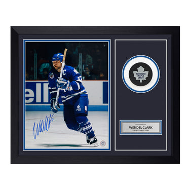 Wendel Clark Signed Toronto Maple Leafs Puck Display 19x23 Frame