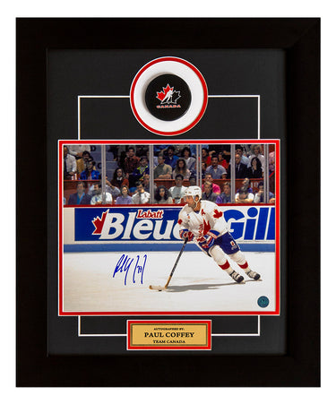 Paul Coffey Team Canada Signed Canada Cup 20x24 Puck Frame