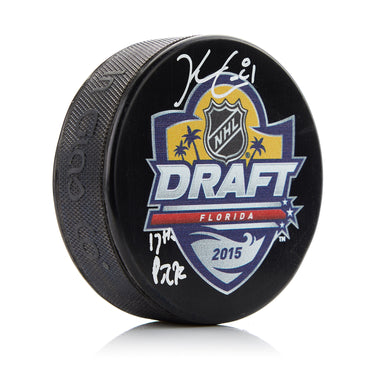 Kyle Connor Signed 2015 NHL Entry Draft Puck with 17th Pick Note