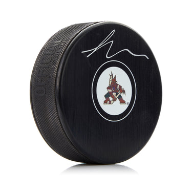 Logan Cooley Autographed Arizona Coyotes Hockey Puck