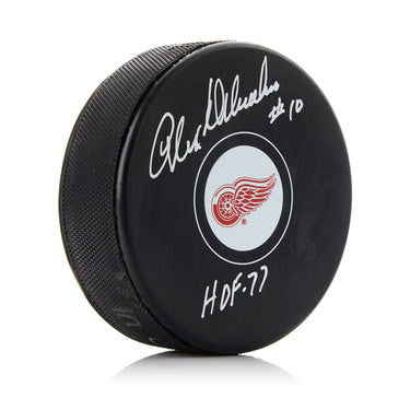 Alex Delvecchio Detroit Red Wings Signed Hockey Puck with HOF Note