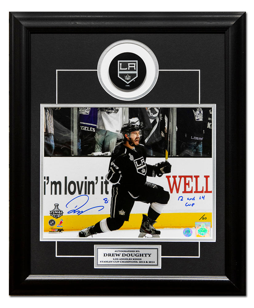 Drew Doughty Signed & Inscribed LA Kings Stanley Cup 20x24 Puck Frame #/20