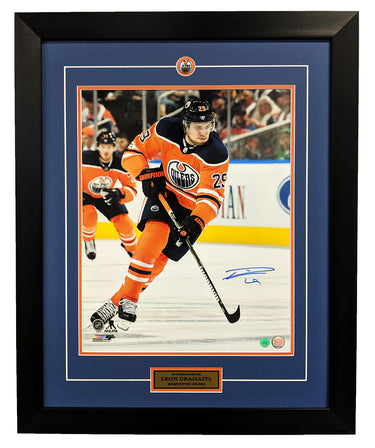 Leon Draisaitl Edmonton Oilers Signed Orange Crush 26x32 Frame