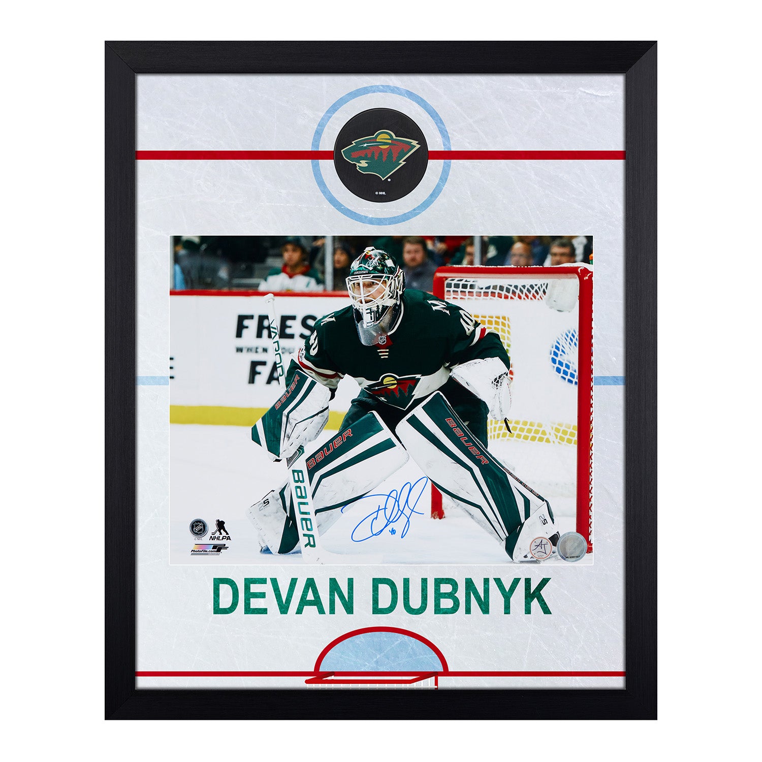 Devan Dubnyk Dual Signed Minnesota Wild Graphic Rink 19x23 Frame