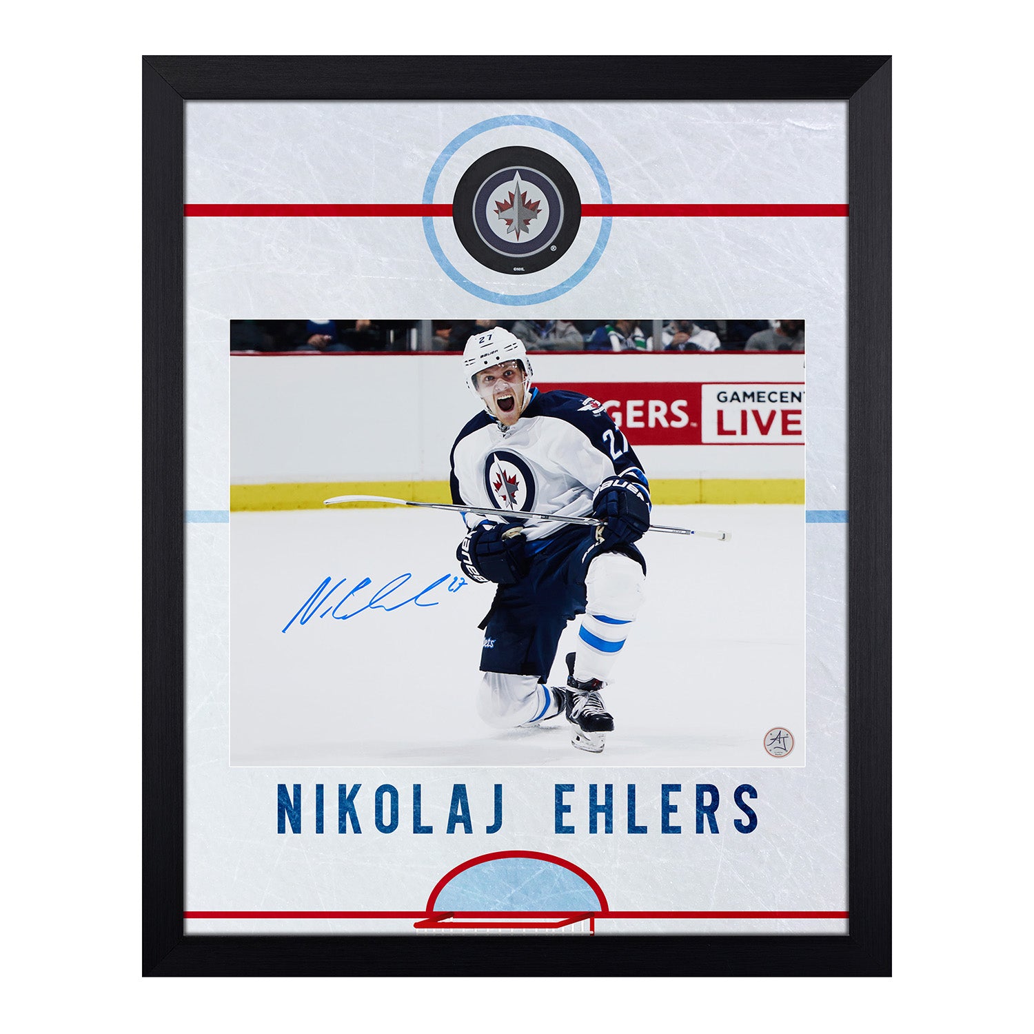 Nikolaj Ehlers Signed Winnipeg Jets Graphic Rink 19x23 Frame
