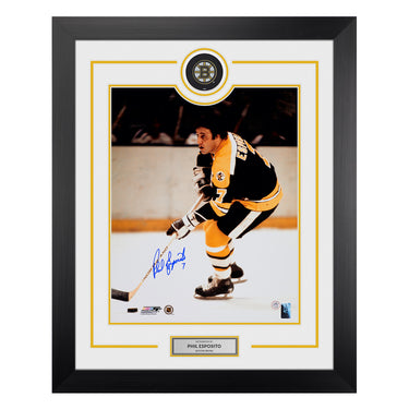 Phil Esposito Signed Boston Bruins Puck Display 26x32 Frame