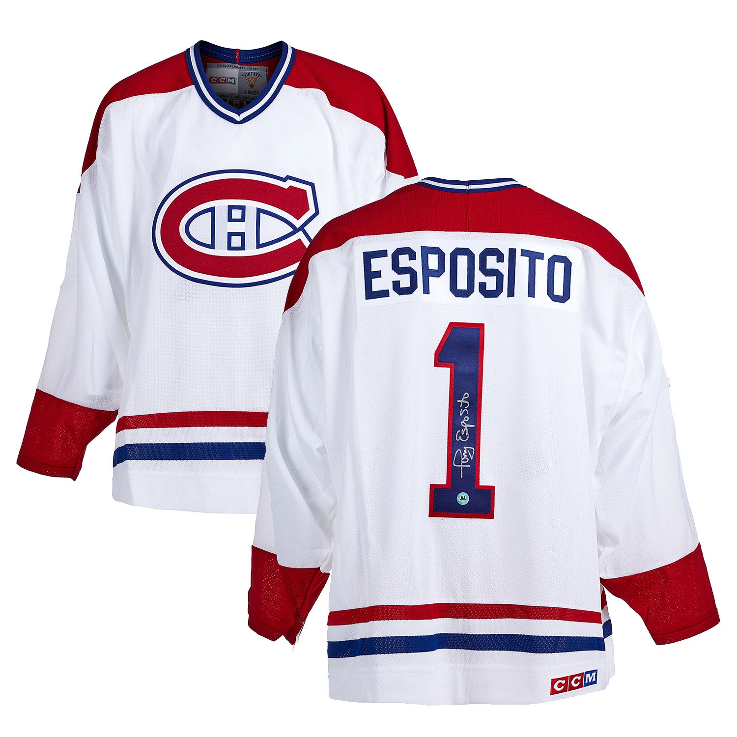 Tony Esposito Montreal Canadiens Signed White Vintage CCM Jersey