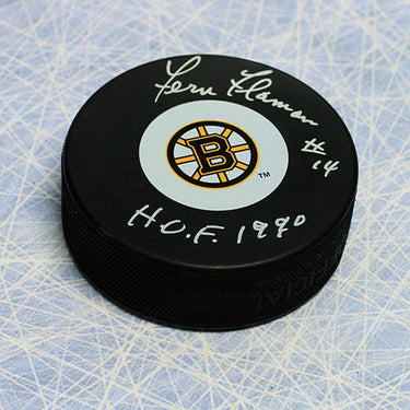 Fern Flaman Boston Bruins Signed Hockey Puck with HOF Note