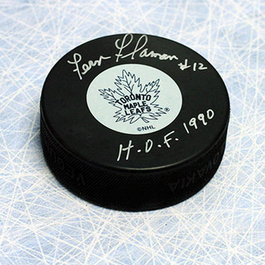 Fern Flaman Toronto Maple Leafs Signed Hockey Puck with HOF Note