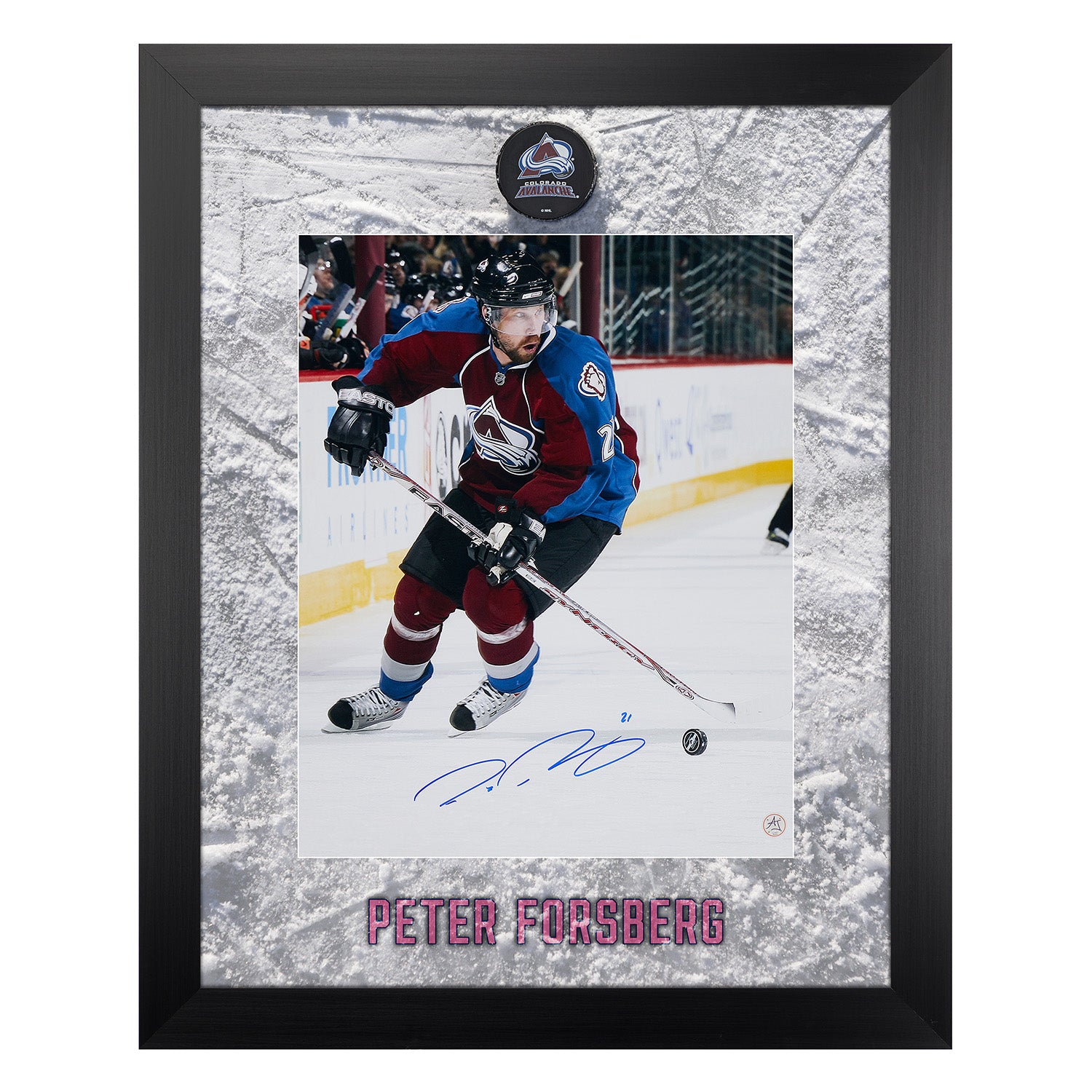 Peter Forsberg Signed Colorado Avalanche Etched Ice 26x32 Frame
