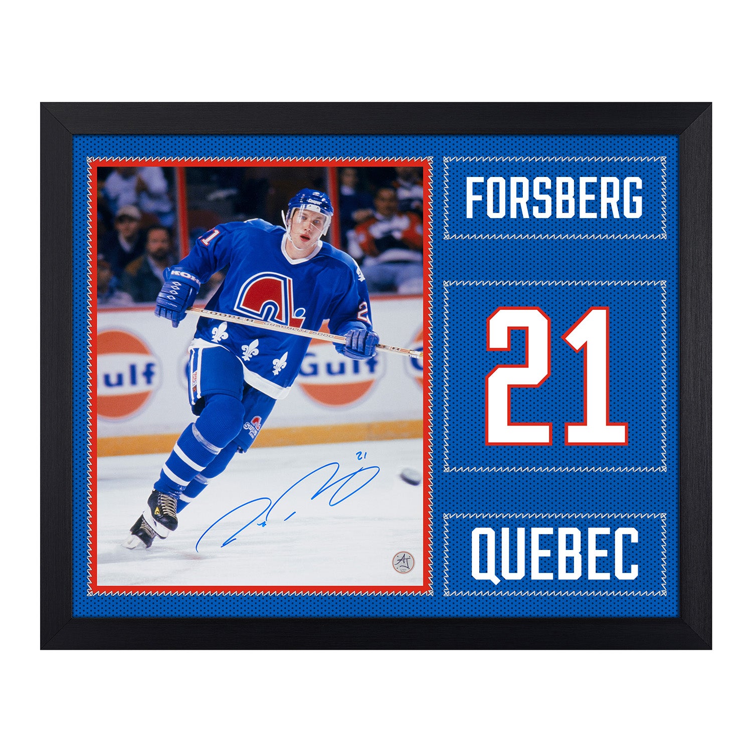 Peter Forsberg Signed Quebec Nordiques Uniform Graphic 19x23 Frame