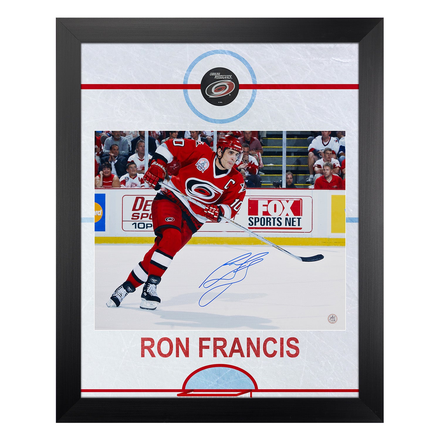 Ron Francis Signed Carolina Huricanes Graphic Rink 26x32 Frame