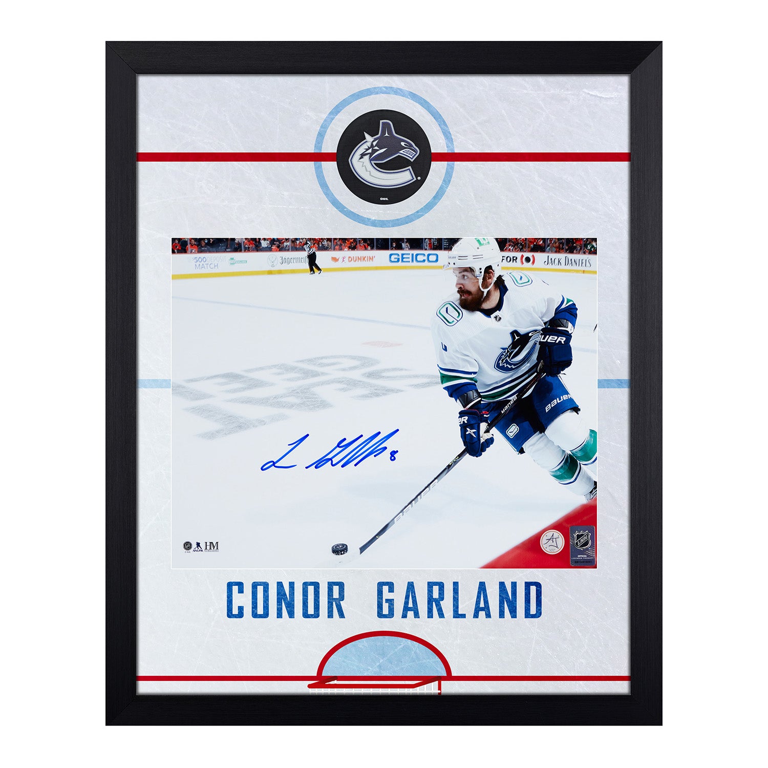 Conor Garland Signed Vancouver Canucks Graphic Rink 19x23 Frame