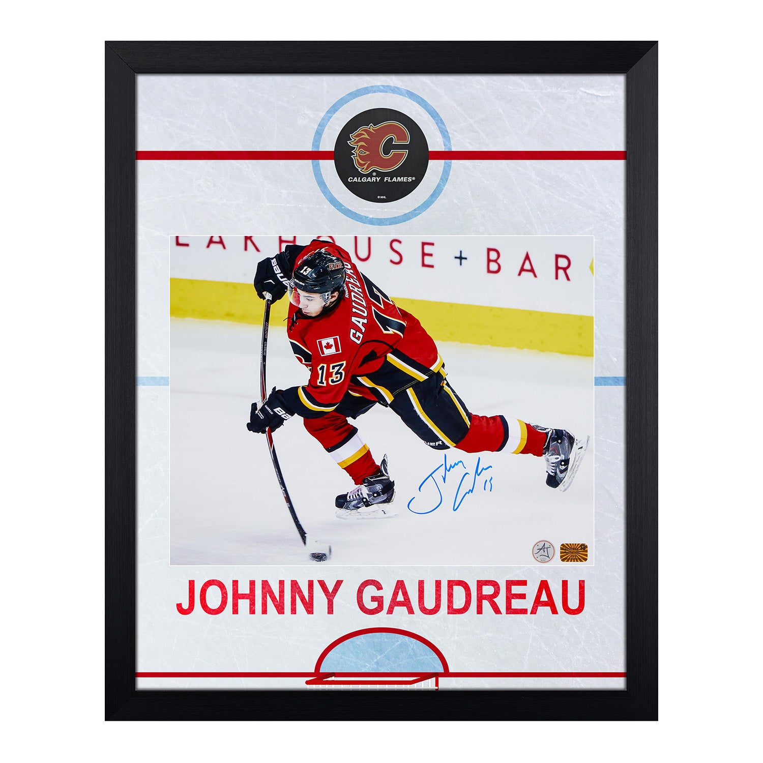 Johnny Gaudreau Signed Calgary Flames Graphic Rink 19x23 Frame