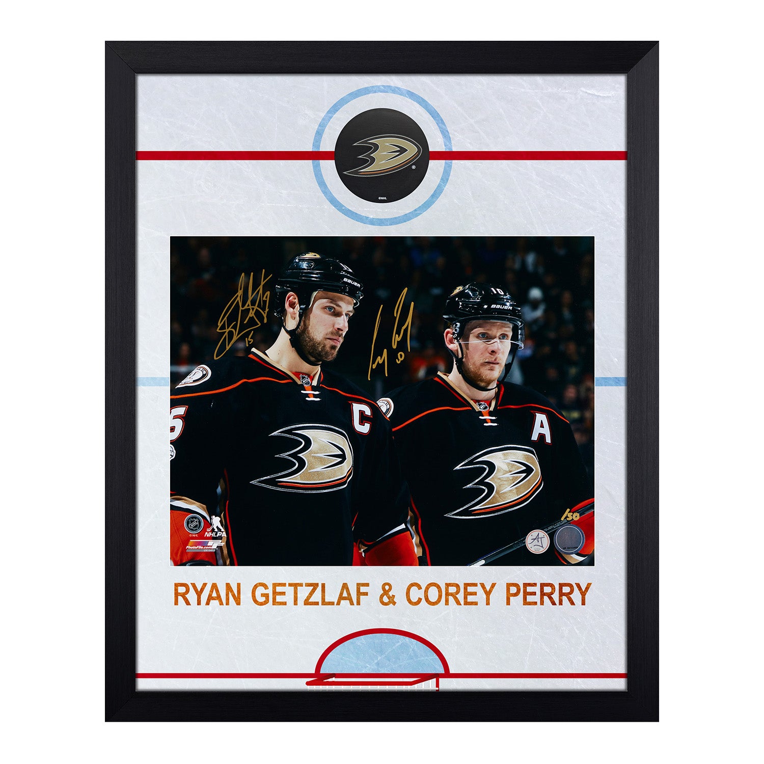 Ryan Getzlaf & Corey Perry Dual Signed Anaheim Ducks Graphic Rink 19x23 Frame