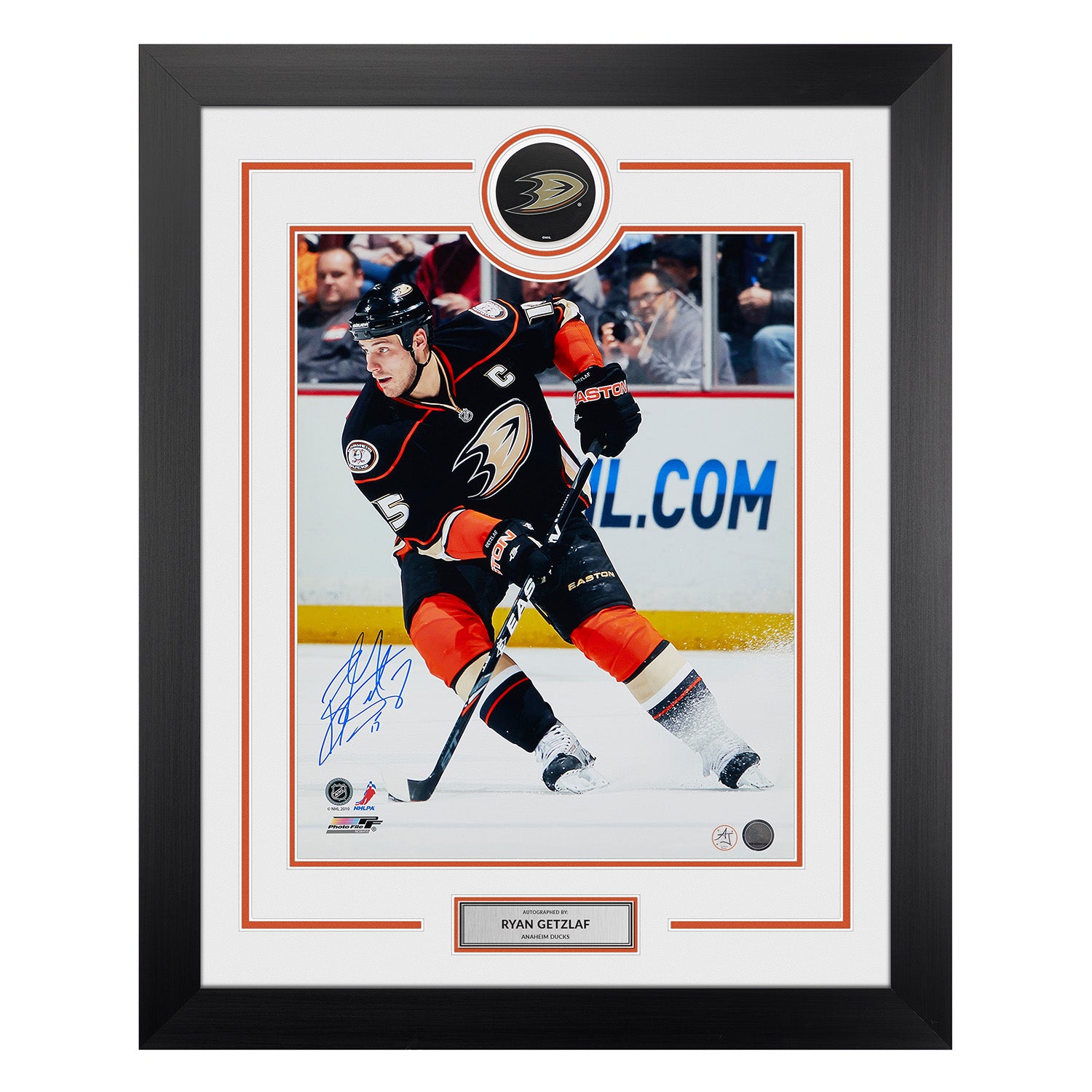 Ryan Getzlaf Signed Anaheim Ducks Puck Display 26x32 Frame