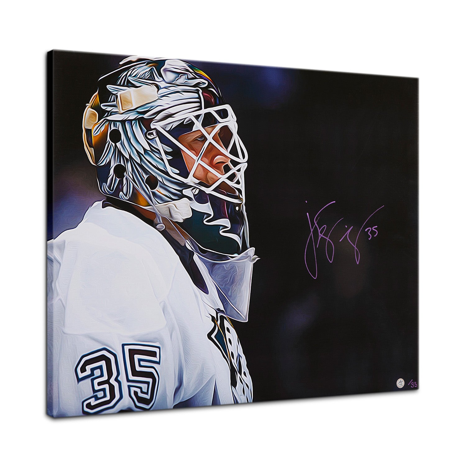 JS Giguere Signed Anaheim Goalie Mask Profile 26x32 Art Canvas /35