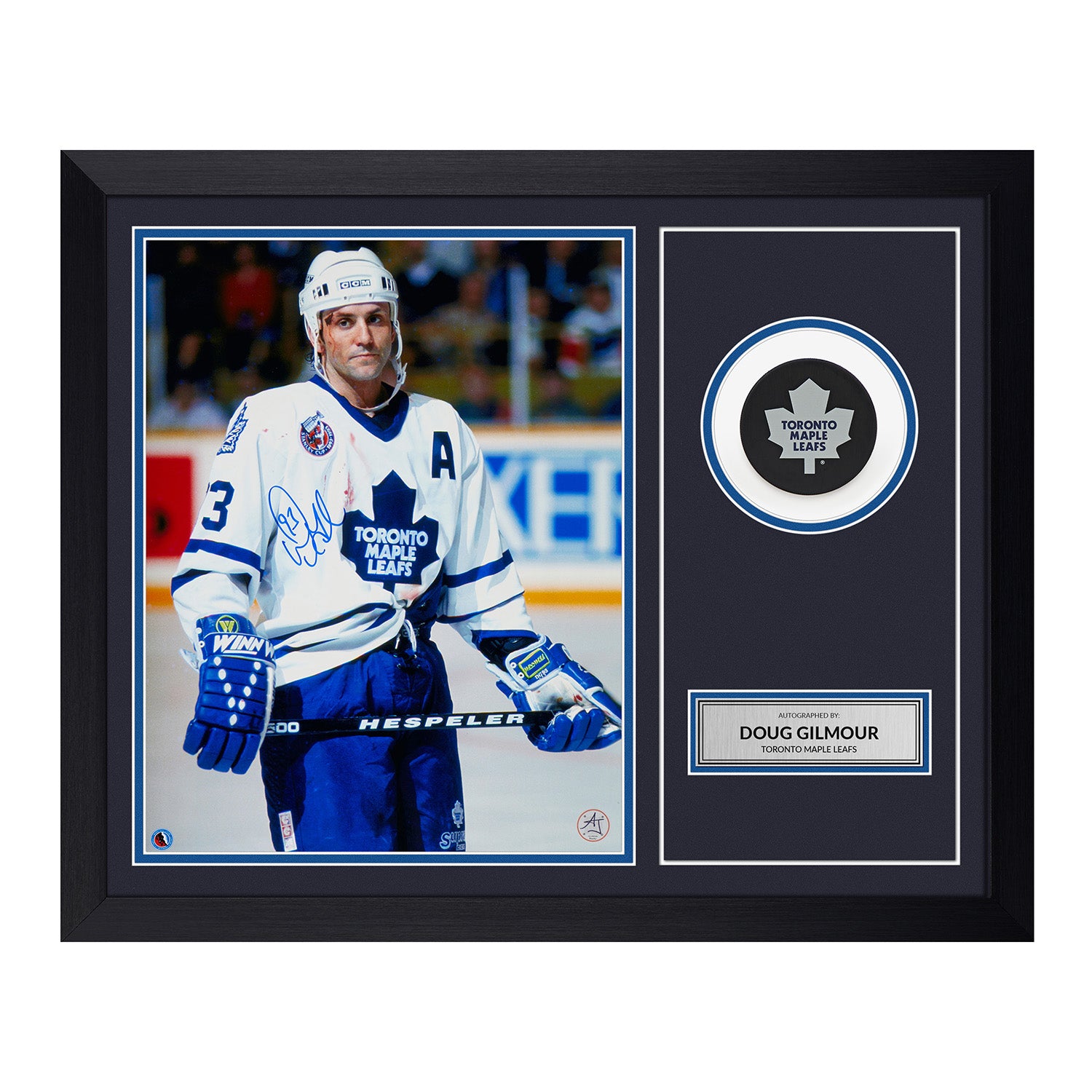 Doug Gilmour Signed Toronto Maple Leafs Puck Display 19x23 Frame
