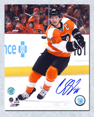 Claude Giroux Philadelphia Flyers Autographed Puck In Air 8x10 Photo