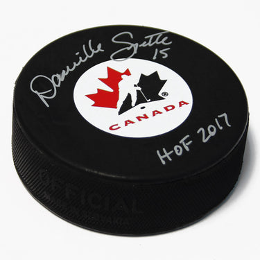 Danielle Goyette Team Canada Signed Hockey Puck with HOF Note