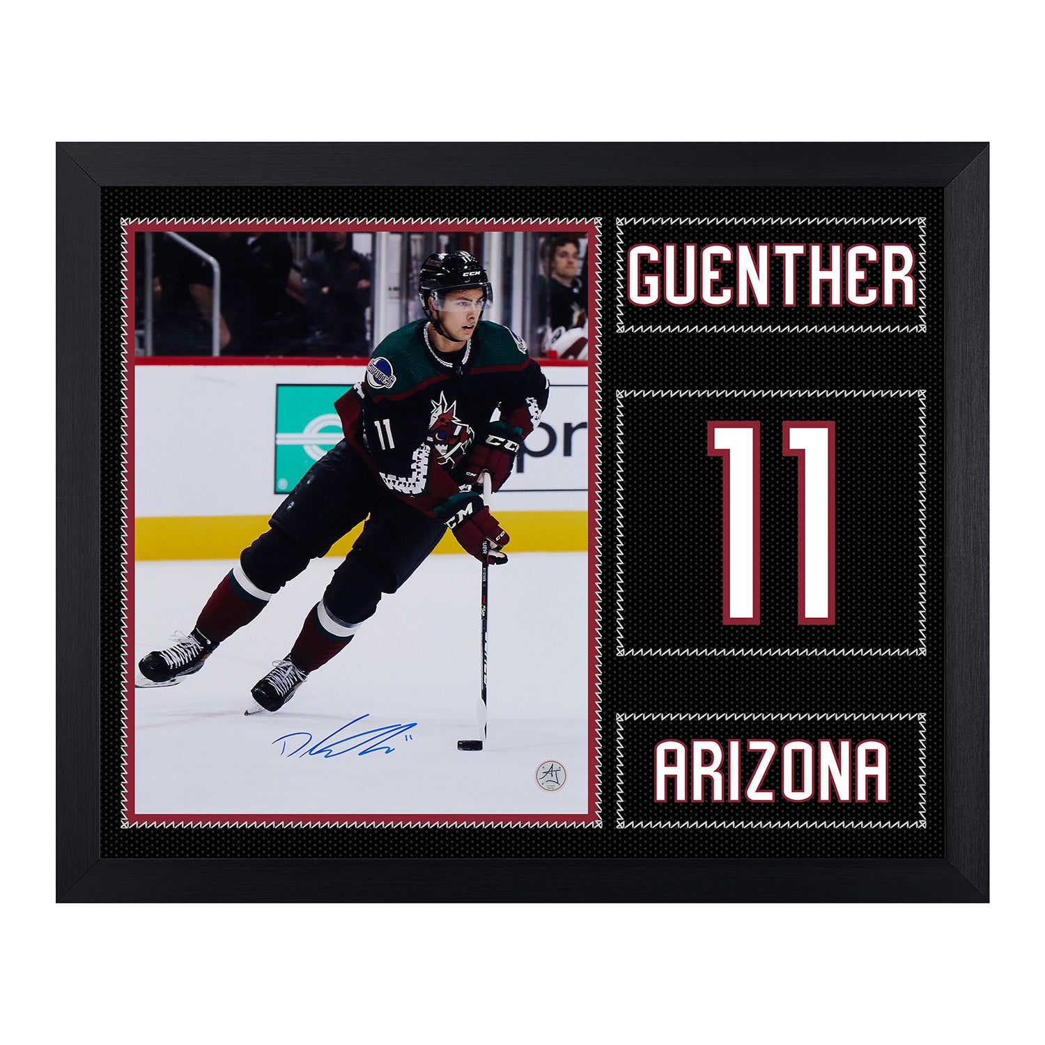 Dylan Guenther Signed Arizona Coyotes Uniform Graphic 26x32 Frame