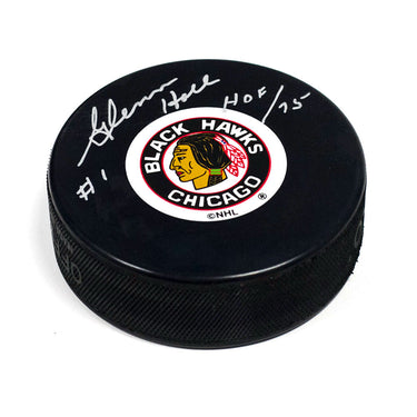 Glenn Hall Chicago Blackhawks Signed Hockey Puck with HOF Note