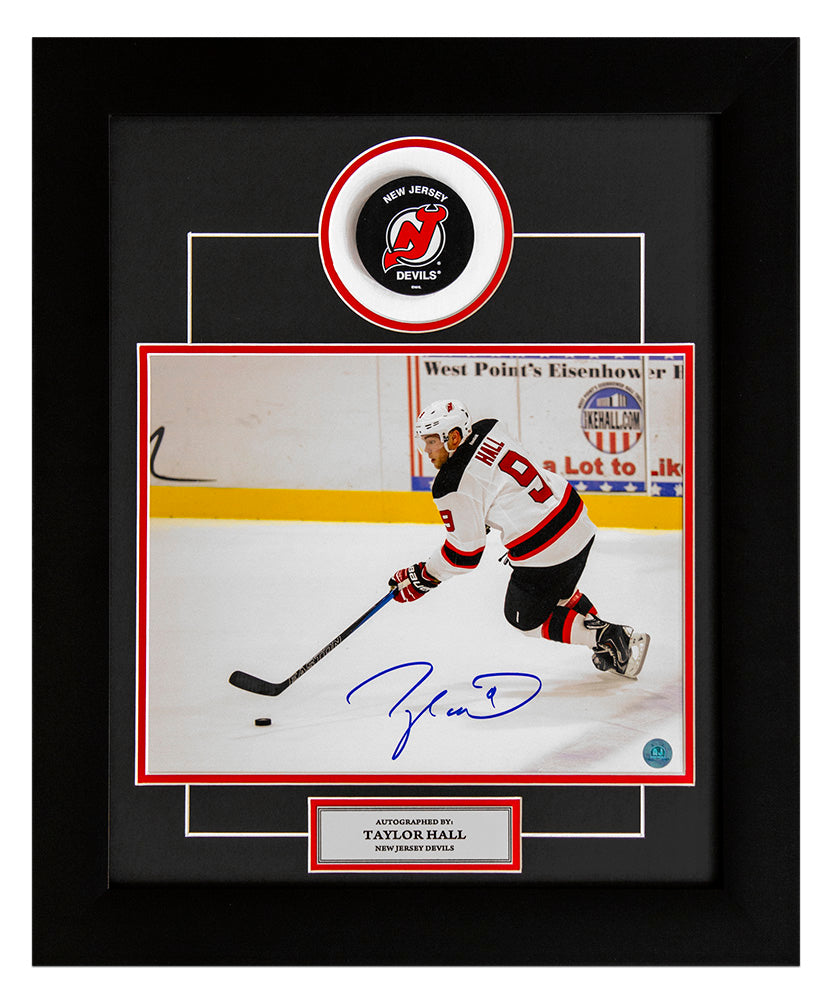 Taylor Hall New Jersey Devils Autographed Hockey Rush 20x24 Puck Frame