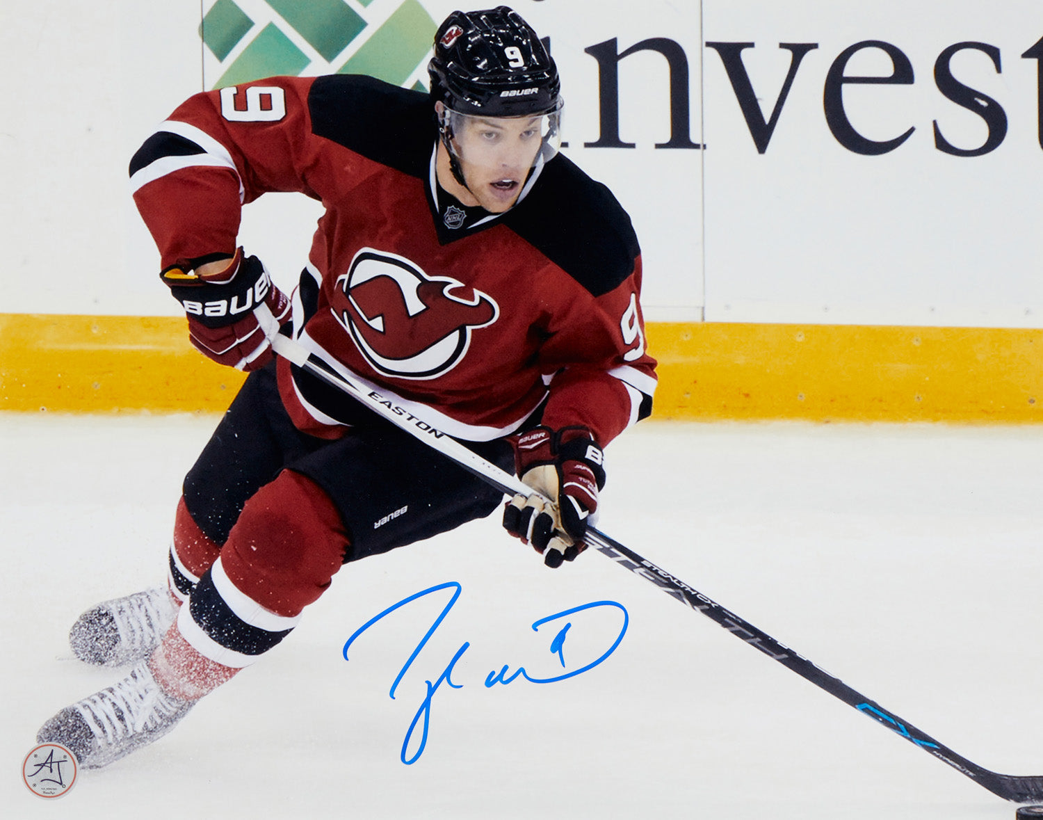 Taylor Hall Signed Devils Playmaker 11x14 Photo