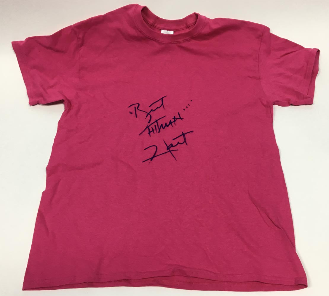 Bret Hitman Hart Autographed Pink Wrestling T-Shirt Costume