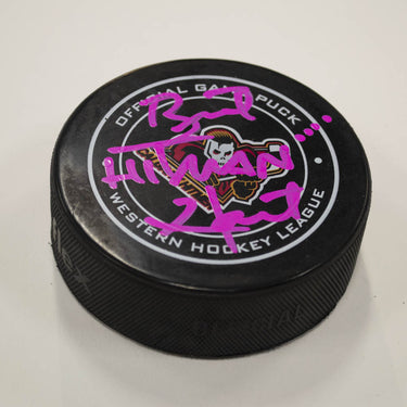 Bret Hitman Hart Autographed Calgary Hitmen CHL Hockey Puck