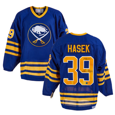 Dominik Hasek Buffalo Sabres Signed Vezina Note Retro CCM Jersey