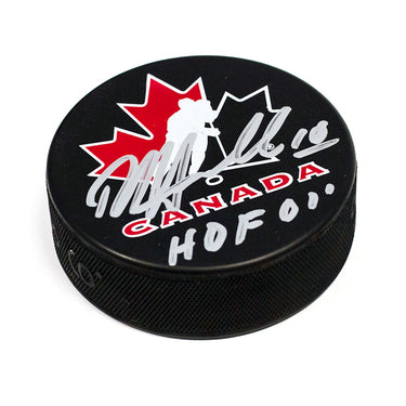 Dale Hawerchuck Team Canada Autographed Hockey Puck with HOF Inscription