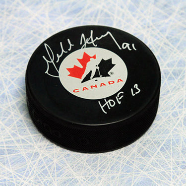 Geraldine Heaney Team Canada Autographed Olympic Puck w HOF Note