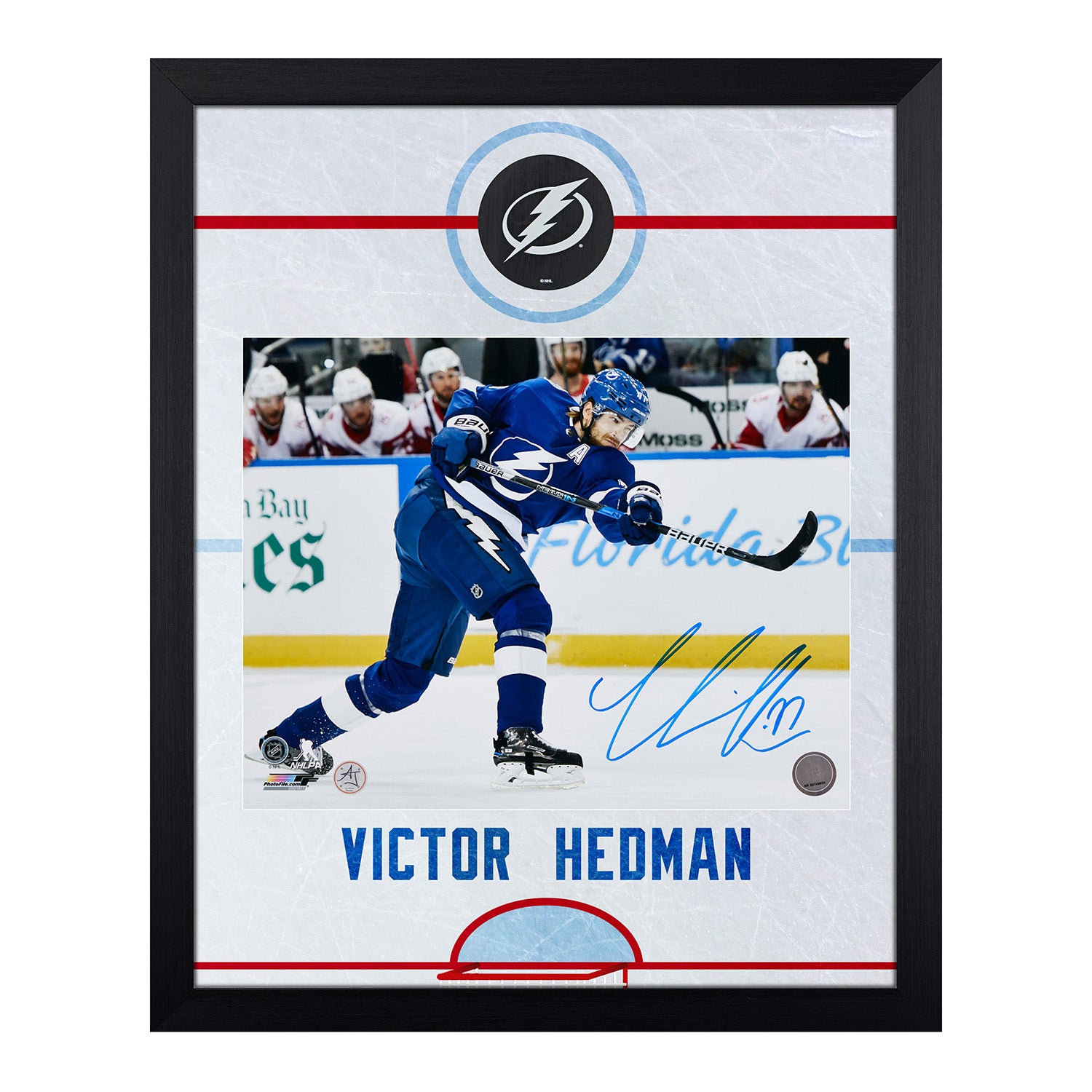 Victor Hedman Signed Tampa Bay Lightning Graphic Rink 19x23 Frame