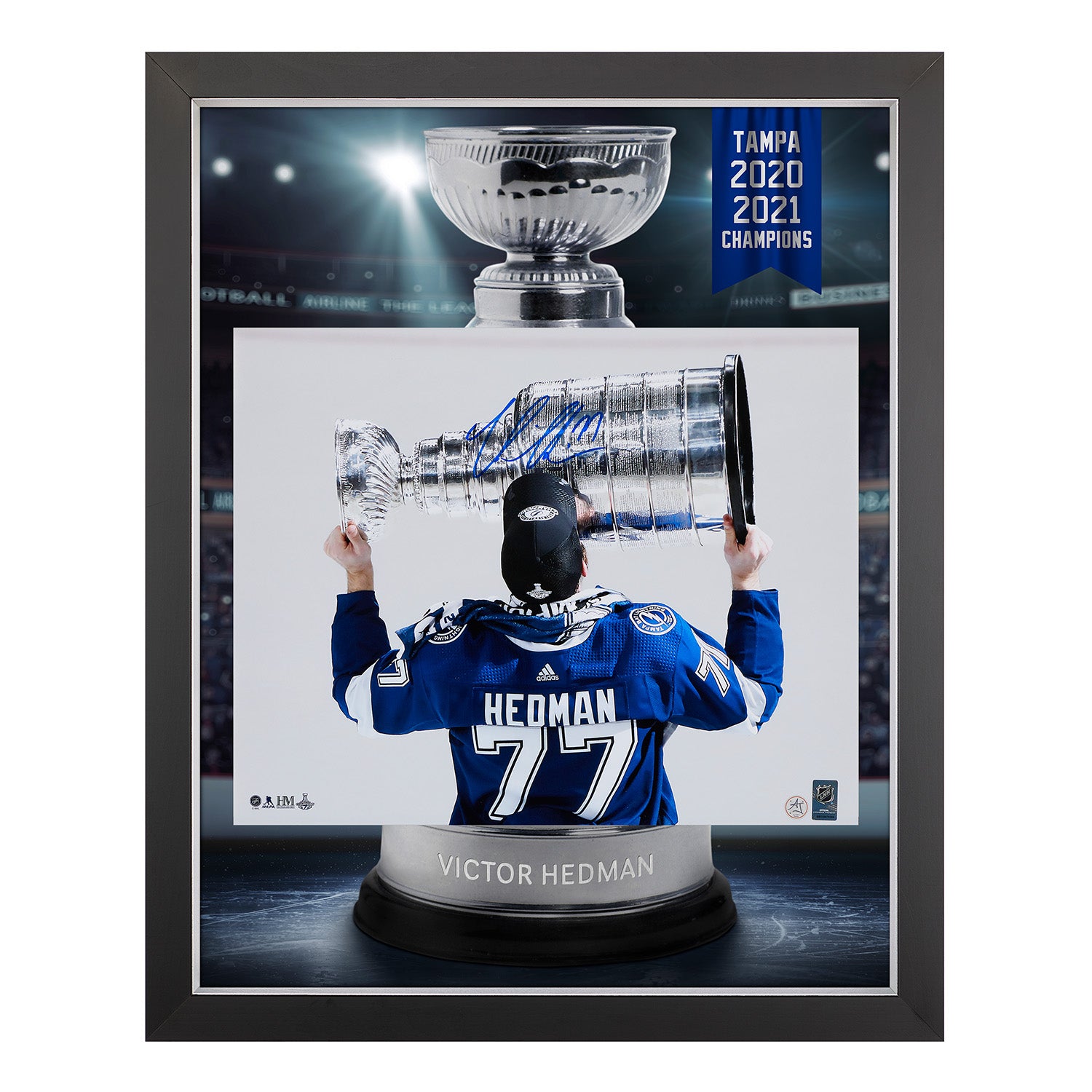 Victor Hedman Signed Tampa Bay Lightning Stanley Cup Graphic 26x32 Frame