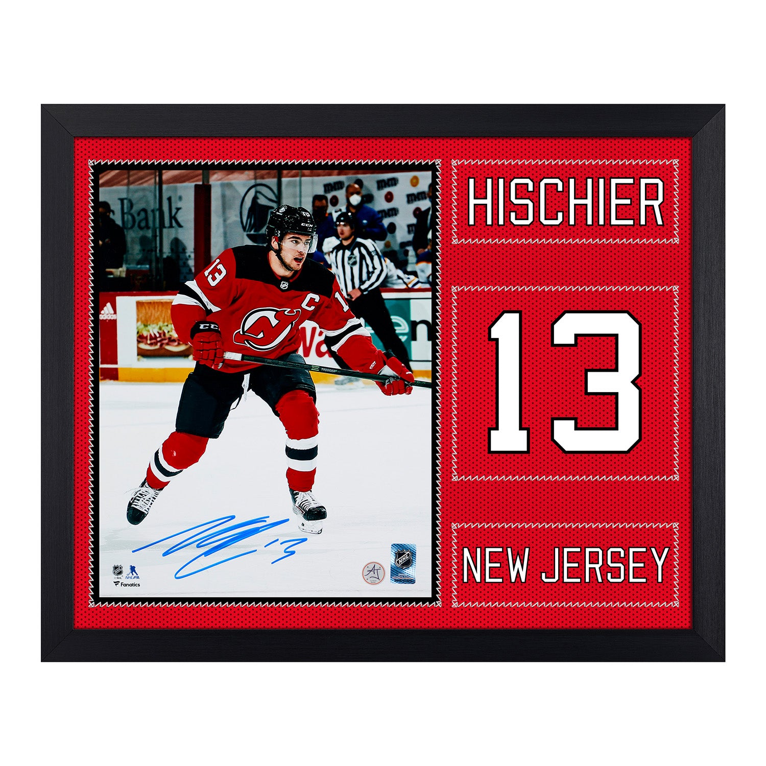 Nico Hischier Autographed New Jersey Devils Uniform Graphic 19x23 Frame