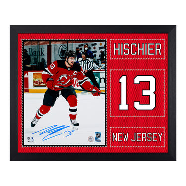 Nico Hischier Autographed New Jersey Devils Uniform Graphic 19x23 Frame